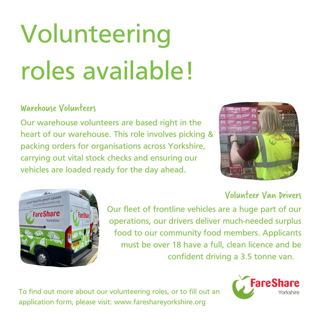 Barnsley Volunteer Centre (@vcbarnsley) on Twitter photo Become a Food Hero this winter!
Volunteers are needed by <a href="/BarnsFoodbank/">Barnsley Foodbank Partnership</a> and <a href="/FareShareYorks/">FareShare Yorkshire</a> are looking for van drivers and warehouse workers.
#Volunteering #barnsley #HealthyBarnsley Become a Food Hero this winter!
Volunteers are needed by <a href="/BarnsFoodbank/">Barnsley Foodbank Partnership</a> and <a href="/FareShareYorks/">FareShare Yorkshire</a> are looking for van drivers and warehouse workers.
#Volunteering #barnsley #HealthyBarnsley