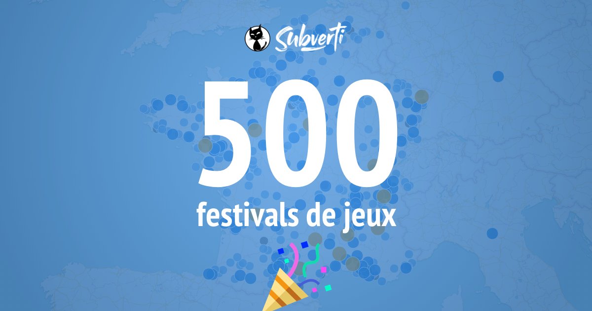 Notre carte participative des festivals ludiques est tous les jours plus populaire avec plus de 20 000 visites par mois en 2023 et dépasse les 500 festivals répertoriés aujourd'hui ! 🥰
👉subverti.com/fr/maps/festiv…

#jeudesociété #festivals