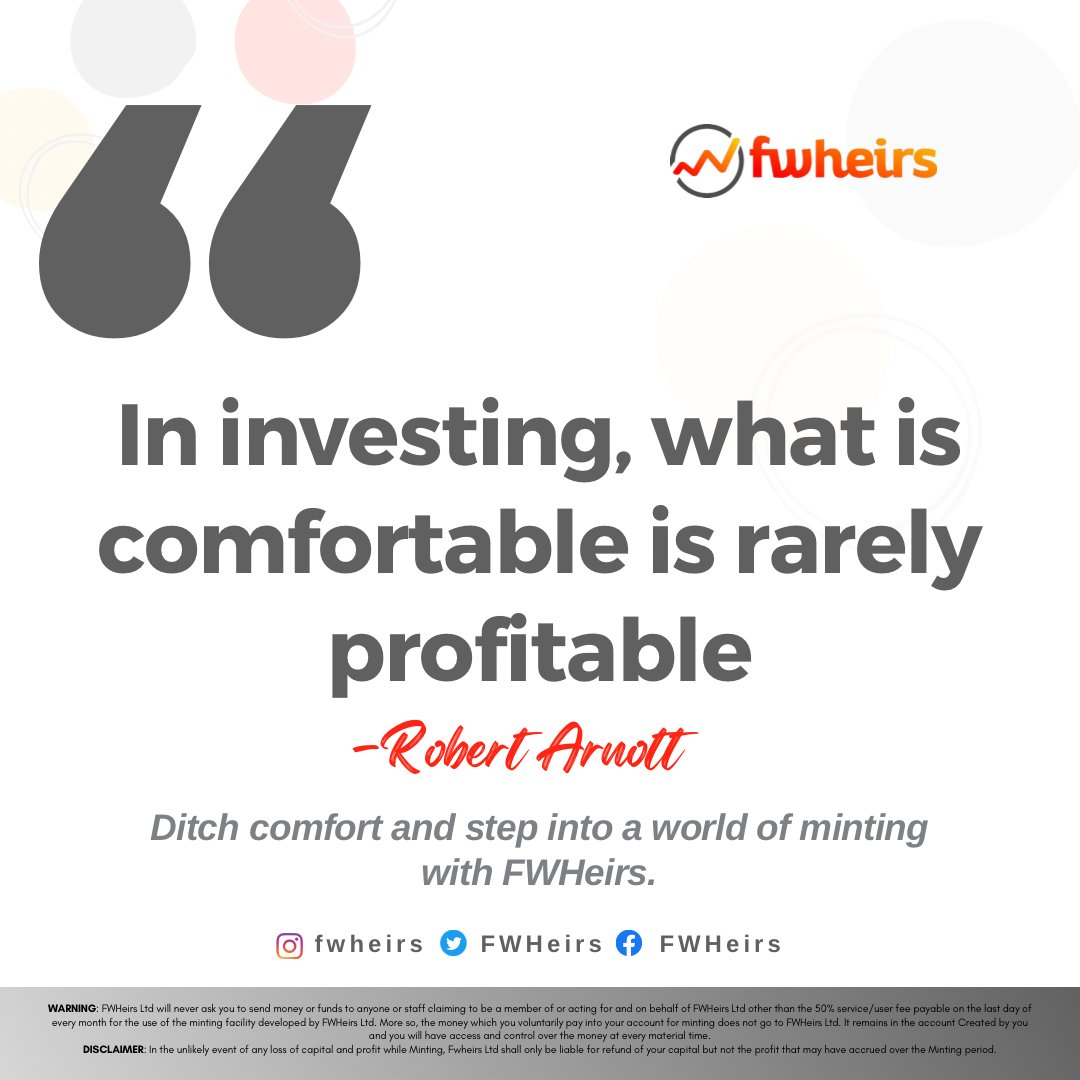 FWHeirs's tweet photo. Ditch comfort and step into a world of profitable minting with FWHeirs. 

Visit https://t.co/CupofforGT sign up today. 

#MondayMotivation #forex #Trade #NigeriaForex https://t.co/lwDbRFkQ3C