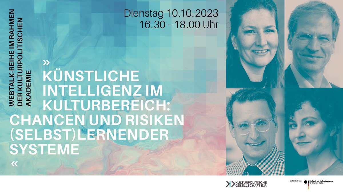 Morgen geht's los!

Wir freuen uns zum Start der neuen Webtalk-Reihe auf @dr_tago, <a href="/MartinLaetzel/">Martin Lätzel</a>, <a href="/THochscherf/">Tobias Hochscherf</a> und <a href="/marinskaja/">Dr. Leila Zickgraf</a>. Es geht um grundsätzliche (kulturpolitische) Fragen im Umgang mit KI im Kulturbereich. Moderation: <a href="/kulturtussi/">Anke von Heyl</a> 

Anmeldung: form.typeform.com/to/l7BfDtUW