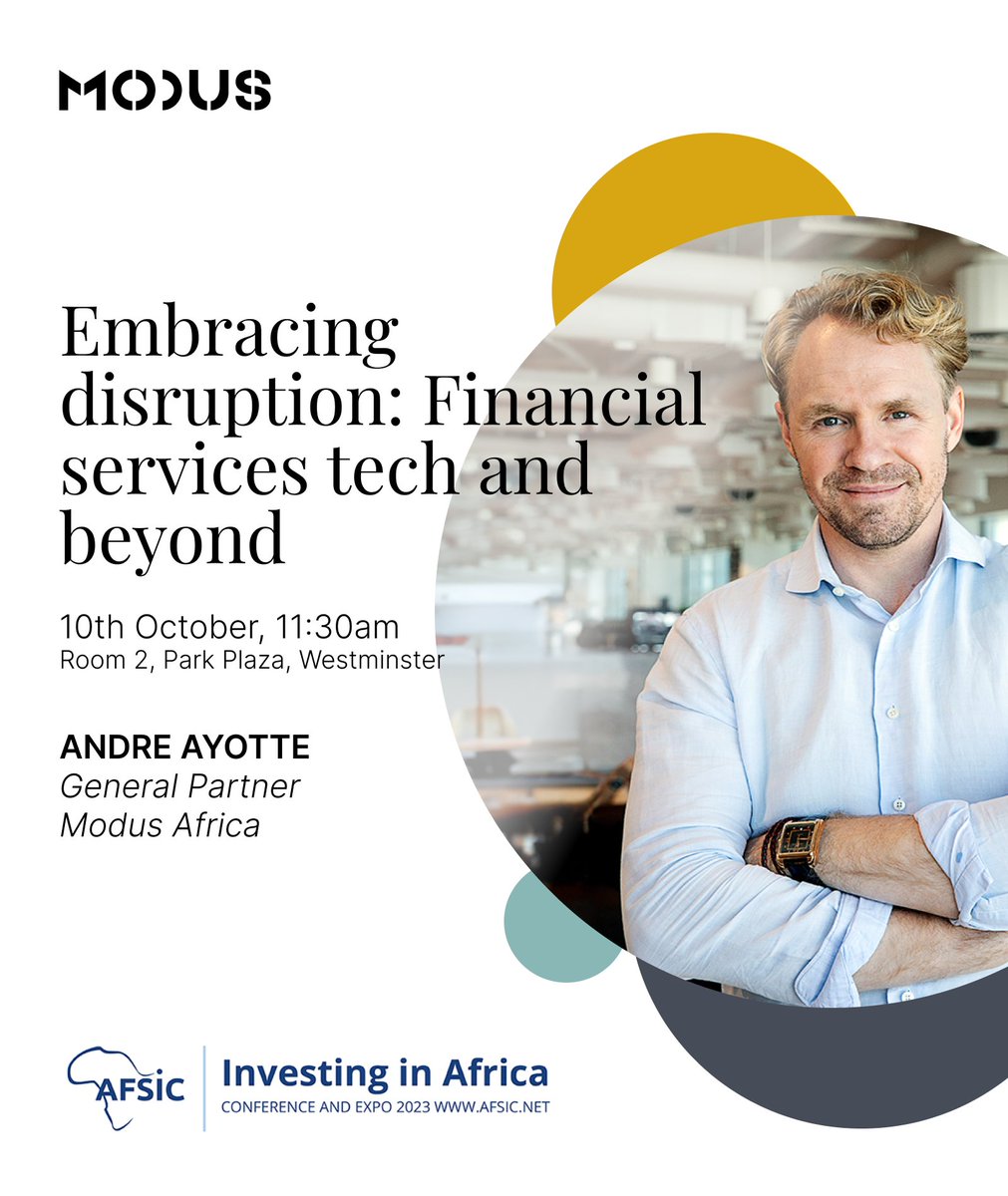 Join Modus Africa GP Andre Ayotte Ayotte as he shares his insights on the impact of Fintech and innovation in Africa at AFSIC 🇬🇧 🌍

Find out more about AFSIC here: bit.ly/45pvYKX 

#AFSIC2023 #modusafrica