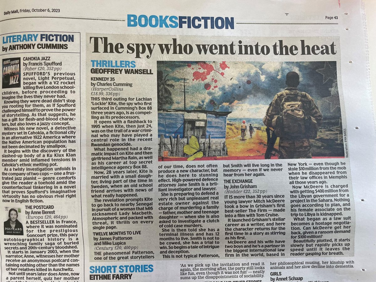 HarperFiction's tweet photo. ‘Atmospheric and packed with threat, it thrills on every single page’ @DailyMailUK

@CharlesCumming returns with an explosive new thriller featuring Lachlan Kite and the #BOX88 agents in #KENNEDY35.

Pre-order a signed copy from @Waterstones: https://t.co/7Y5SZZlIyU https://t.co/06DpDgjbCy