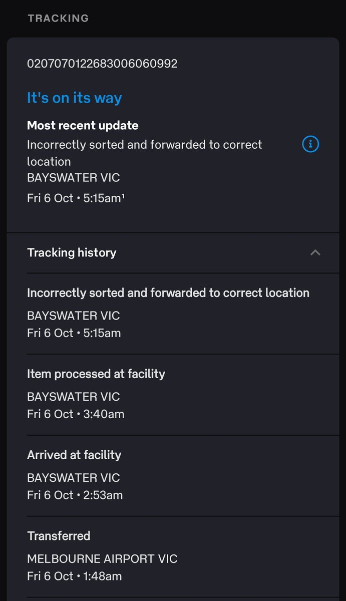 moatybuns's tweet photo. This is absolutely ridiculous @auspost what is the point of paying a premium price for EXPRESS POST from Coburg to Geelong if it ends up in Bayswater &amp; hasn't moved since?? This is medication for my rabbits that is about to run out in a day or two that they can't go without: https://t.co/k0bfngY70L