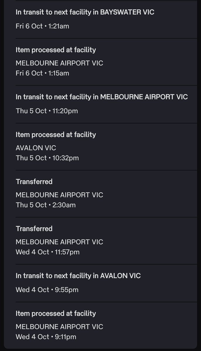 moatybuns's tweet photo. This is absolutely ridiculous @auspost what is the point of paying a premium price for EXPRESS POST from Coburg to Geelong if it ends up in Bayswater &amp; hasn't moved since?? This is medication for my rabbits that is about to run out in a day or two that they can't go without: https://t.co/k0bfngY70L