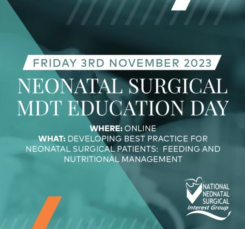 Join @NeonatalSurgery for this virtual education day to celebrate the publication of the 1st best practice guideline on the feeding & nutritional management of neonatal surgical patients 👉 nna.org.uk/product/neonat… #surgicalneonate #neonatalsurgery #NNSIG