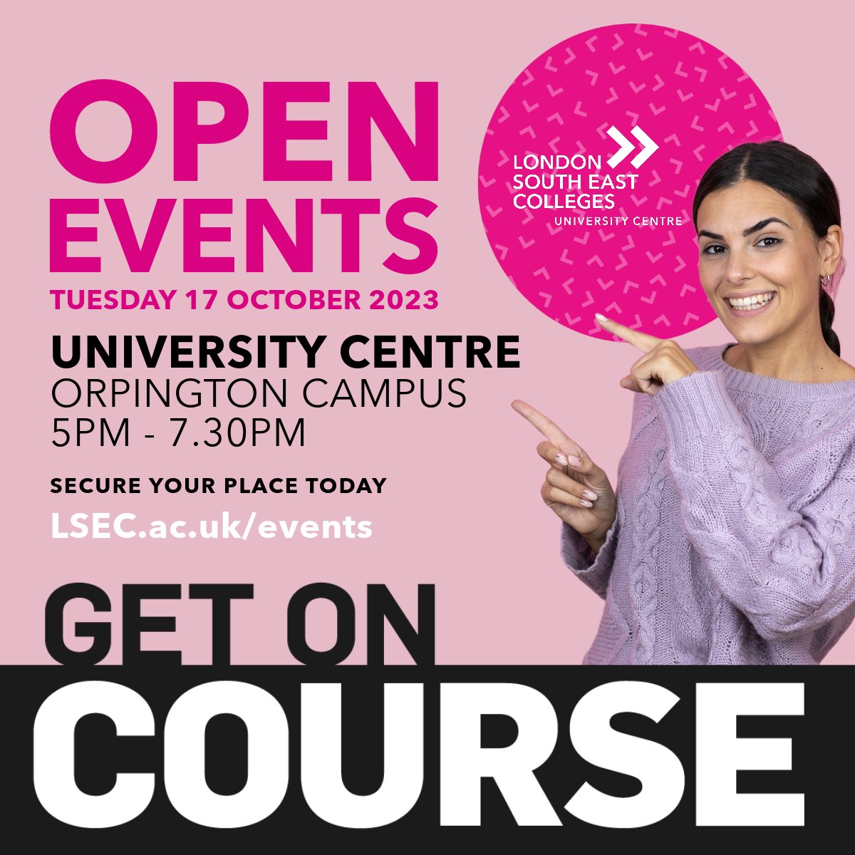 LSEColleges's tweet photo. Our University Centre is hosting an Open Event! Don't miss out on affordable, employment-focused degree courses. Come along and discover how you can achieve your ambitions today. Sign up NOW - https://t.co/U6H0gcVGWK
#GETONCOURSE #openevent #degrees #LSEC https://t.co/8OmqDbDUcc