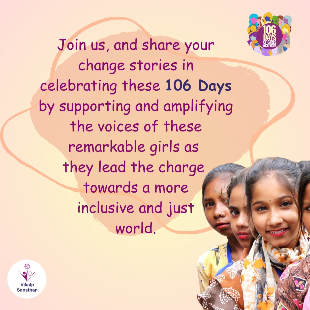 Learn about what the girls of Vikalp are aiming to achieve through the 106 days of girl activism!
#VikalpSansthan #106DaysofGirlActivism #GIRLSforChange #CHANGEforGirls #Oct11toJan24 #GirlLedActivism #ChangeMakers #IDG23