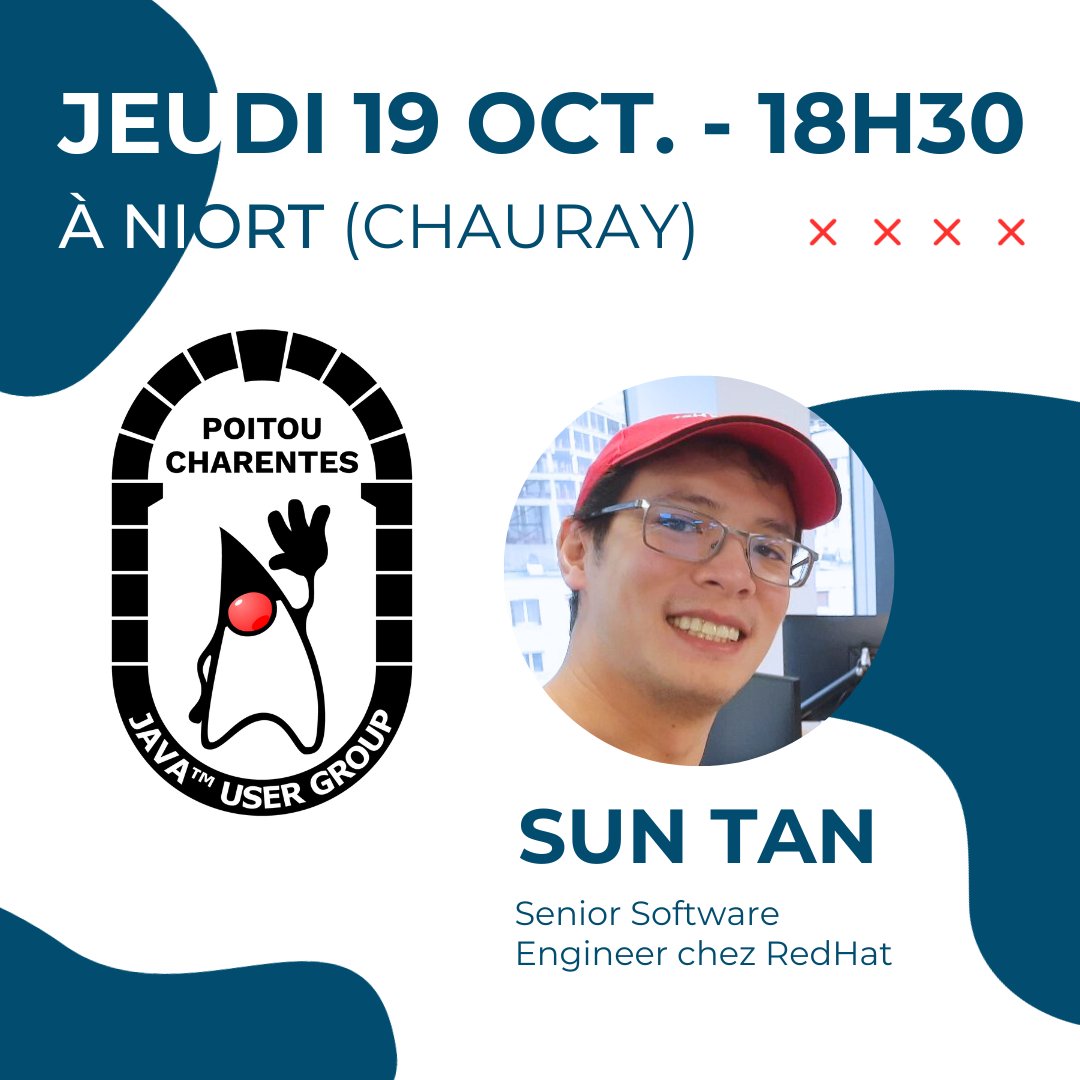 Poitou-Charentes Jug (@poitoujug) on Twitter photo Pour notre prochaine soirée, jeudi 19 octobre à 18h30, nous recevrons <a href="/__sunix_/">Sun S. D. Tan</a> pour parler de #Jkube !
Découvrez le programme 👇
poitoucharentesjug.org/rencontres/jku…
Pour l'orga, pensez à vous inscrire 🤗 Pour notre prochaine soirée, jeudi 19 octobre à 18h30, nous recevrons <a href="/__sunix_/">Sun S. D. Tan</a> pour parler de #Jkube !
Découvrez le programme 👇
poitoucharentesjug.org/rencontres/jku…
Pour l'orga, pensez à vous inscrire 🤗
