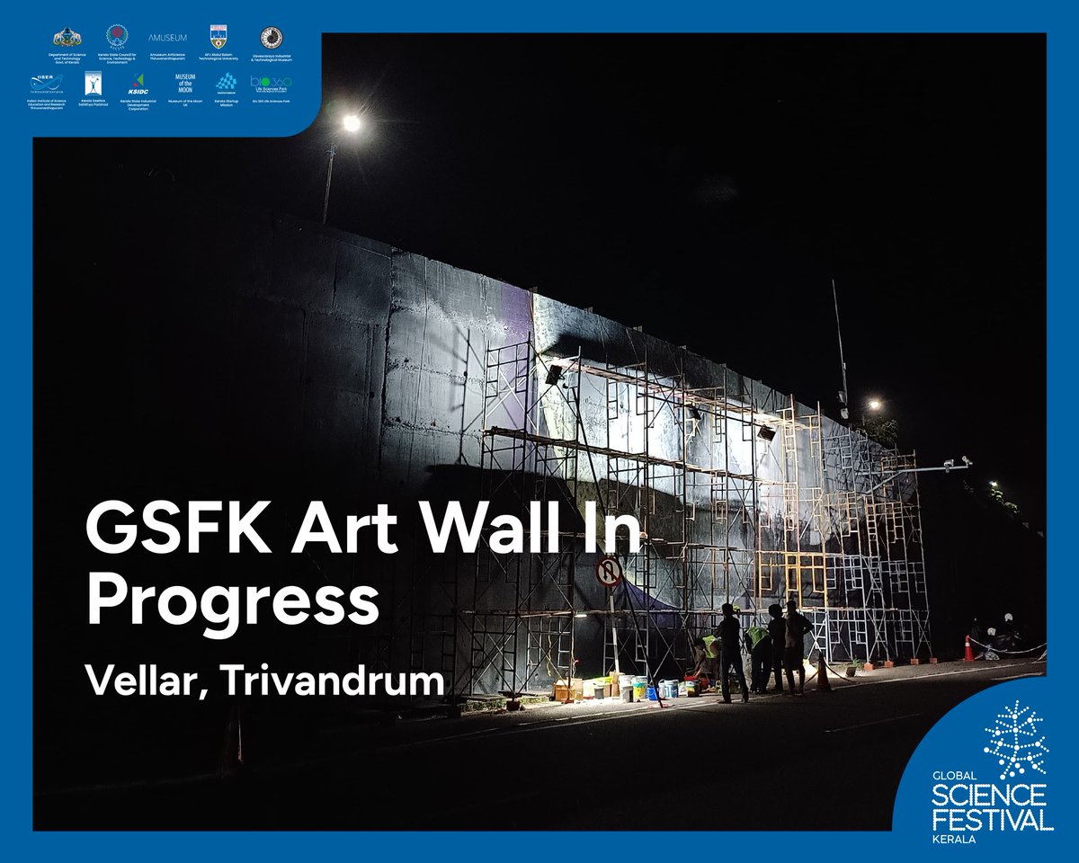 GSFK2023's tweet photo. As part of the outreach programmes of GSFK, the team is working on an art wall at Vellar, Trivandrum. Follow and stay tuned for the final version.
#GSFK #CelebrateScience #Vellar #ArtWall #ScienceFestival https://t.co/vWZKYB644a