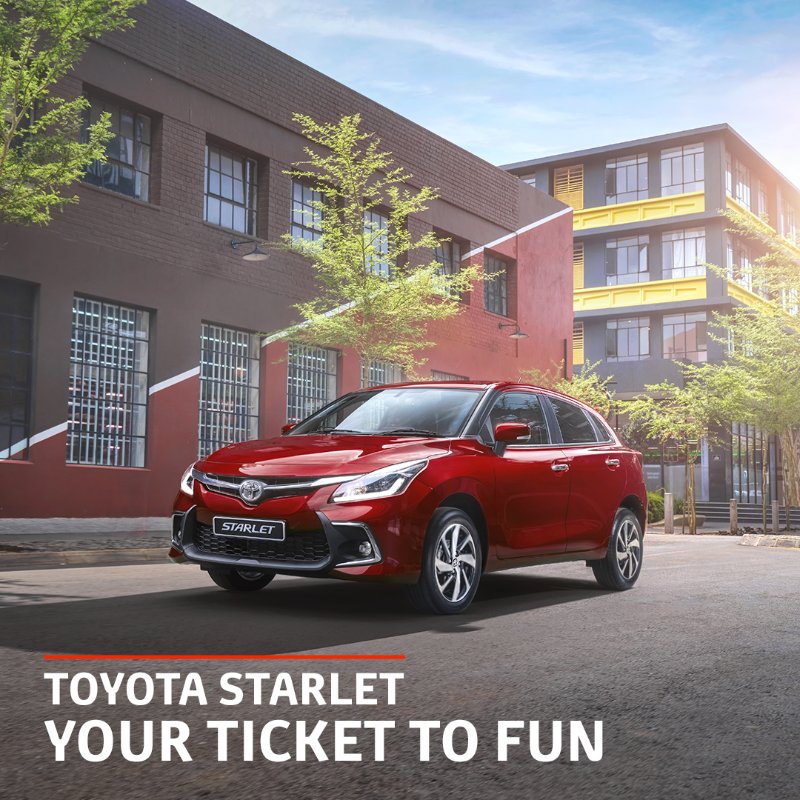 ToyotaSA's tweet photo. The Toyota Starlet is dressed to impress and ready to play. Loaded with awesome features such as cruise control and a reverse camera plus Apple CarPlay or Android Auto to make your journey unforgettable.
#MakeSpaceForFun 😎