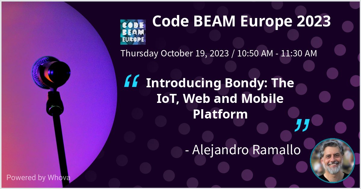 I am speaking at Code BEAM Europe 2023. Please check out my talk if you're attending the event! You can also start asking questions on the Whova app. #CodeBEAM - via #Whova event app #bondy #leapsight #partisan