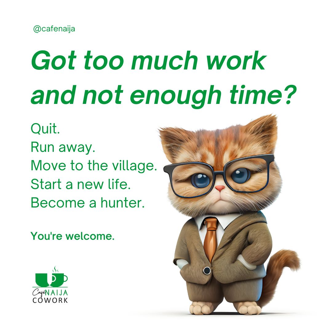 Cafe_naija's tweet image. Conquer procrastination and boost your productivity this week with the &apos;Two-Minute Rule&apos;! Small tasks, big results. #RemoteWorkRoutine #CafeNaija #CoworkingSpace