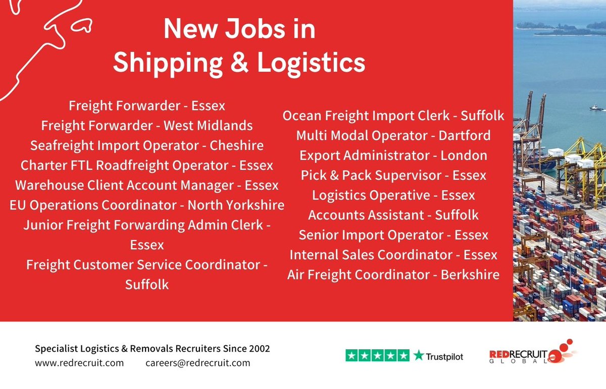 Redrecruit's tweet photo. New this week, we have lots of amazing #Shipping and #Logistics jobs available!

To find out more, please follow our link - https://t.co/VMKw0Ay0Jo

#jobs #vacancies #careers #hiringnow #jobsearch #recruiting #employment #recruitmentagency https://t.co/YIkkojXDRl https://t.co/1HlsaJ2kG2