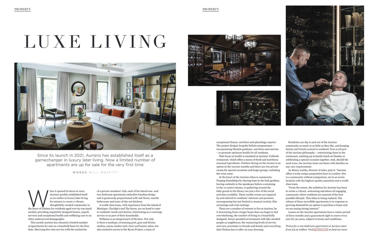 "Since its launch in 2021, Auriens has established itself as a game-changer in luxury later living. Now a limited number of apartments are up for sale for the very first time." We are thrilled to share our latest coverage in the Mayfair Times...

edition.pagesuite-professional.co.uk/html5/reader/p…