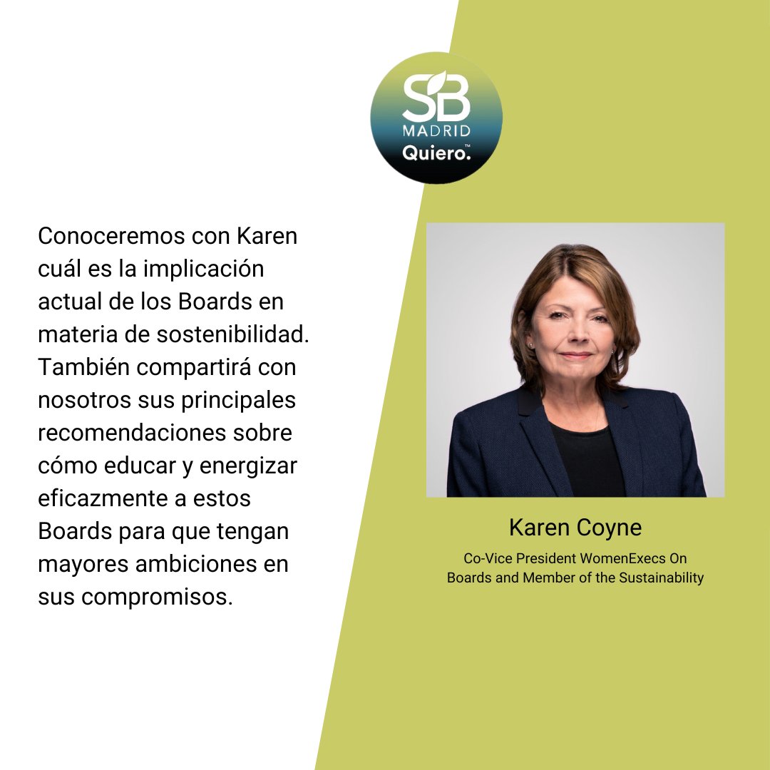 Smartup_Digital's tweet photo. 🗣️ Ponentes que acudirán a @SustainBrandsEs 

🔸 Karen L. Coyne, Co-Vicepresidenta de WomenExecs On Boards y Miembro del Consejo Asesor de Sostenibilidad de Terrascope

🚨Más ponentes sorpresa🚨

¿Cuáles son el resto?🎟️ Compra tu entrada al evento

🔗https://t.co/pzLzokZe0E https://t.co/os59GhwIHj