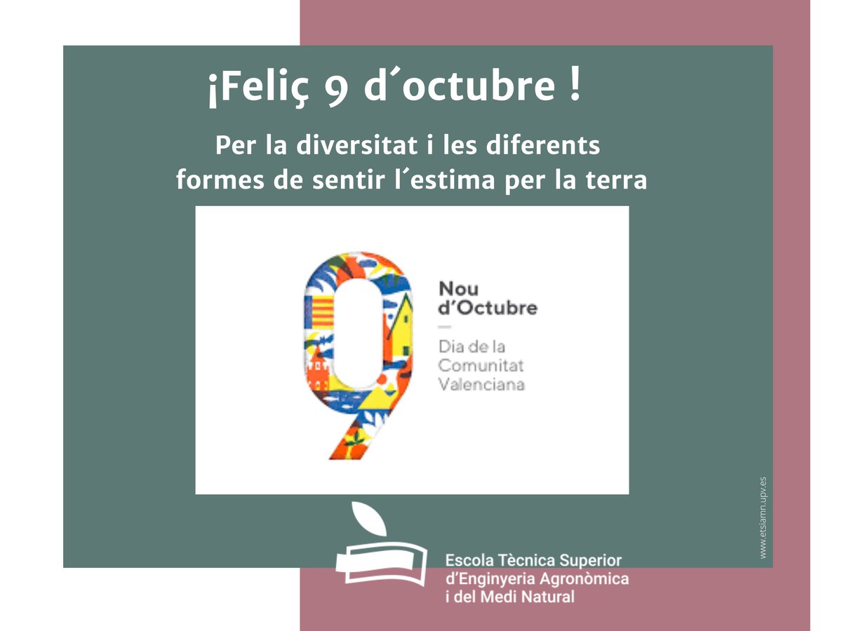eamnupv's tweet photo. #DiaComunitatValenciana  
🙌Feliç 9 d´octubre per a tots aquells que amb el seu esforç i treball busquen fer de la Comunitat Valenciana una terra pròspera, diversa, oberta i acollidora!
#9Octubre #DiaComunitatValenciana #respectar #DiaDelsValencians #sentir #estimar https://t.co/CS5xMtczcu