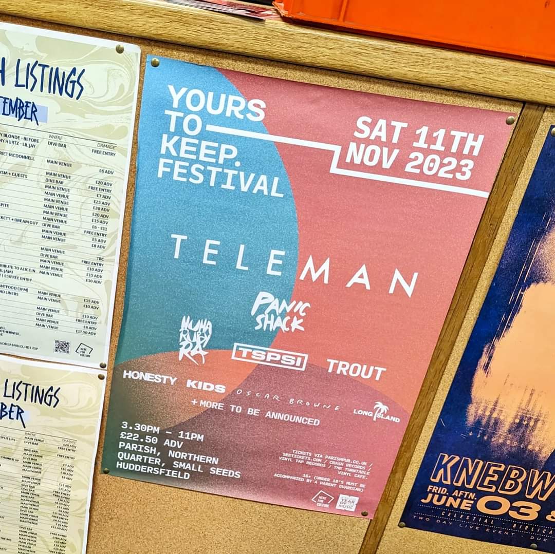 Have you got your <a href="/Yourstokeep2/">Yours To Keep Festival</a> tickets yet?

Yourseep is a multi venue music festival organised by our friends at <a href="/ParishHudd/">Parish</a> with gigs taking place across the town.

Feat. <a href="/teleman/">Teleman</a> and many more for just £22.50 a ticket!

Tickets available in store now!