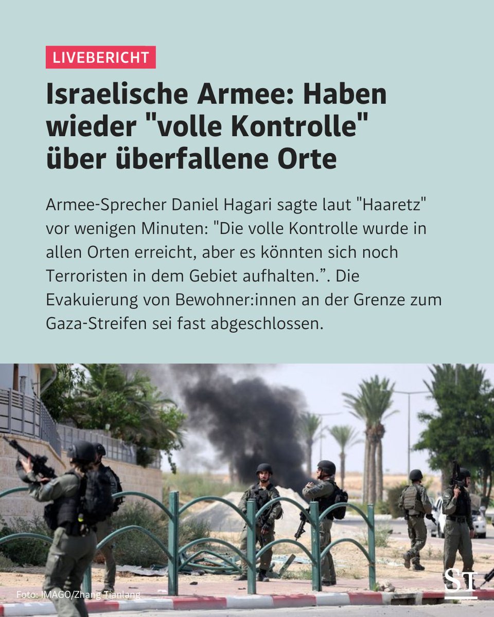 Bisher seien laut Armee-Sprecher mehr als 700 Israelis getötet worden, darunter mindestens 73 Armeeangehörige. Hier geht es zu unserem Livebericht: derstandard.at/jetzt/liveberi…