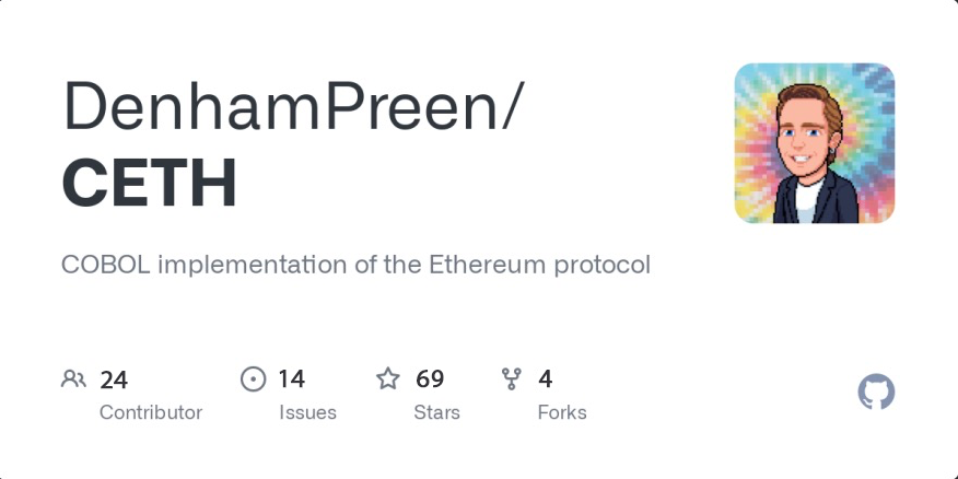 envio_indexer's tweet photo. We're super excited to announce this modest undertaking of a new Ethereum protocol implementation written in #COBOL.🚀🎉

Contribute to the development by creating an account on @github. 

https://t.co/AaqREuupXJ https://t.co/yeDxndH7Kb