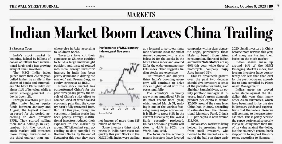 Foreign investments in India’s stock market are growing - @WSJ