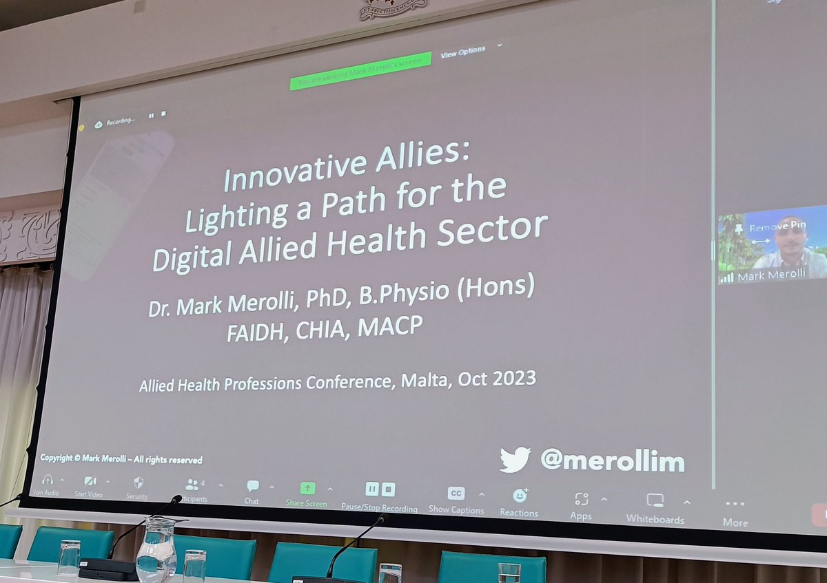 Such a clear and inspiring presentation by @merollim on the allied #Health perspective on #digitalhealth with potential for further inspiration for #Malta and for @UMmalta. #ahptrendingdigitally @UMhealthscience @umphysiotherapy