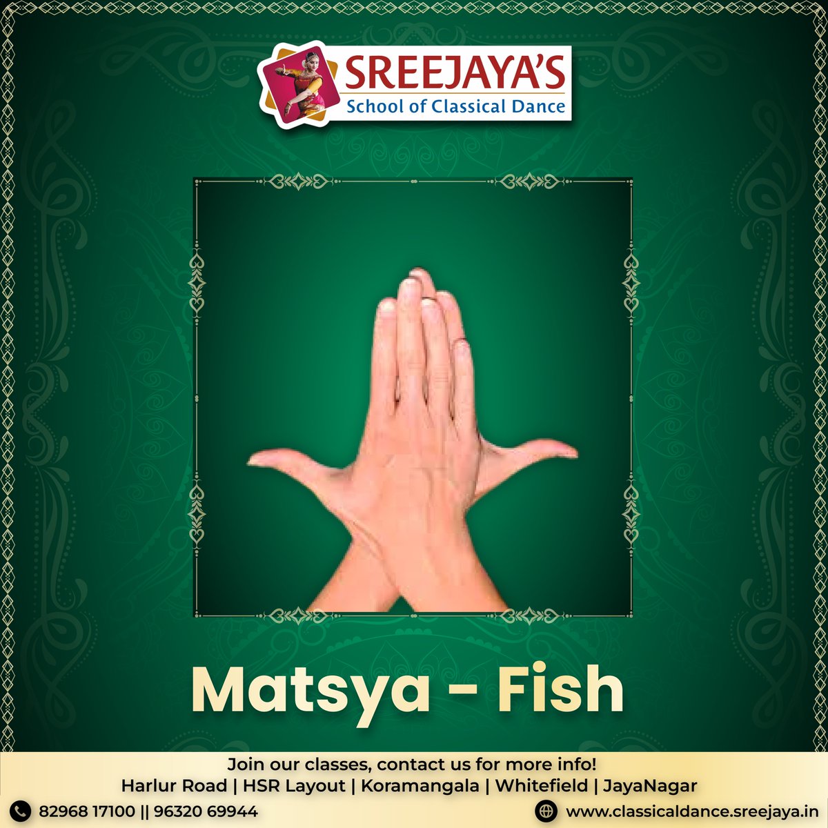 Matsya means Fish!

Learn Professional #Bharatanatyam from #SSCD

#classicaldanceclasses #Bangalore #bharatnatyamdance #Dance #bharathanatyamdancer #indianclassicaldance #bharatnatyamlove #bharatnatyampose #bharatnatyammudra #mudras #handgestures #bharatnatyamhandgestures #matsya