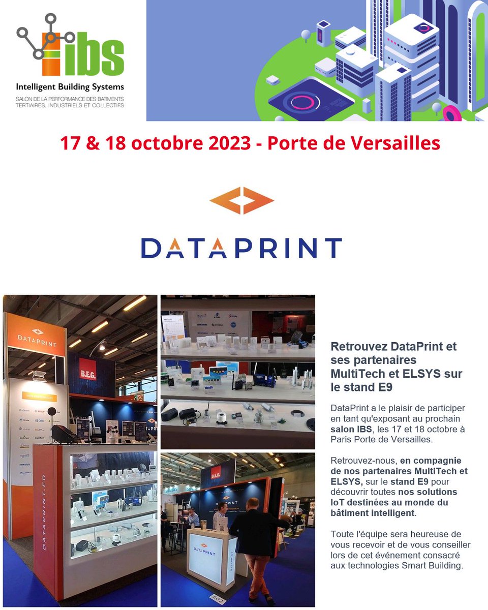 DataPrint75's tweet image. Toute l&apos;équipe #DataPrint sera ravie de pouvoir échanger avec vous à propos de vos projets #SmartBuilding 🏬
Rendez vous sur le salon IBS 2023 à Paris 
#IBS2023