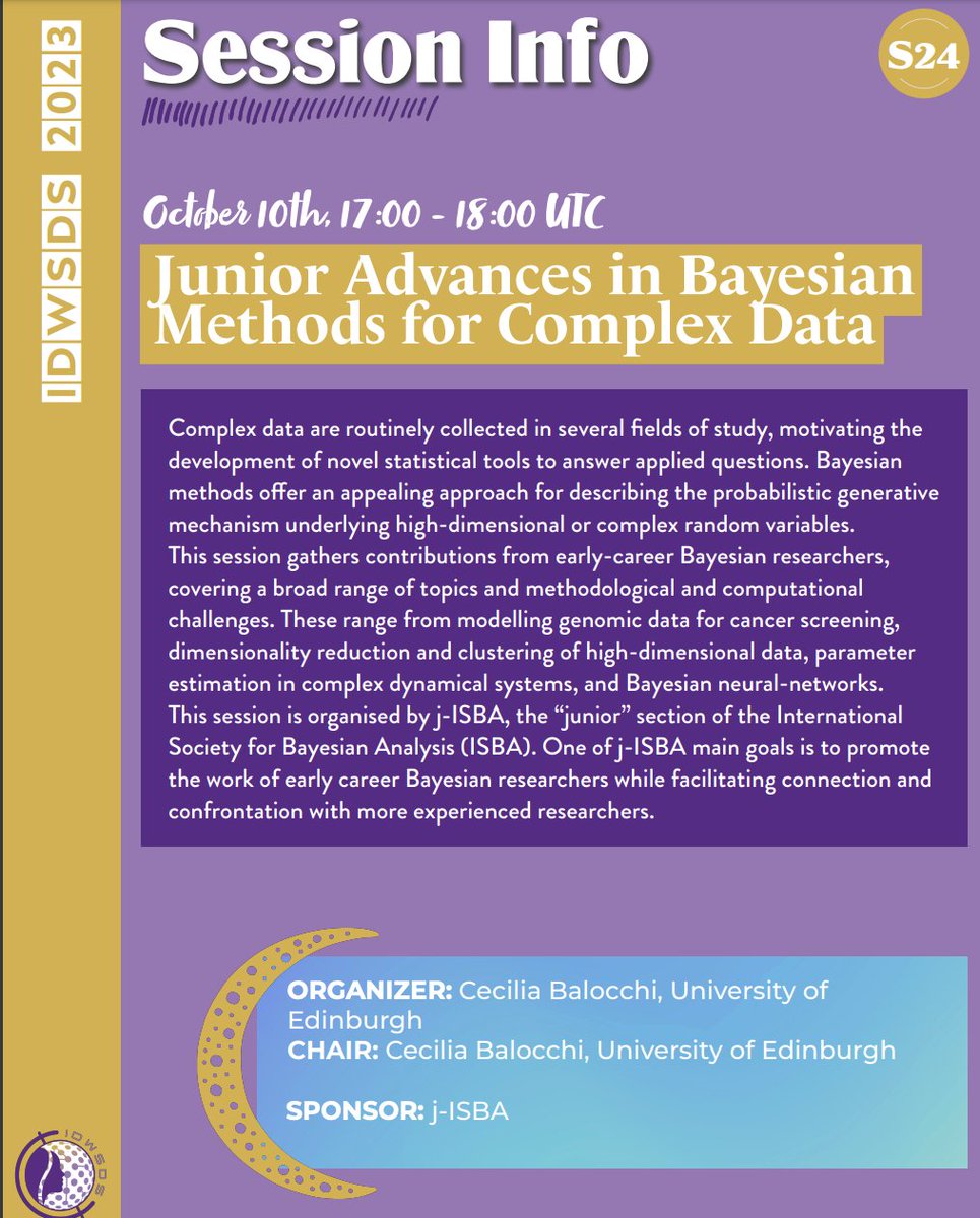 CriteoAILab's tweet image. Don&apos;t miss the opportunity to attend #IDWSDS2023 tomorrow! 👀
A free virtual 24 hours conference by @cwstat 💜
Check the full program online.
Mariia, from our research team, will speak about &quot;Junior Advances in Bayesian
Methods for Complex Data&quot; at 5PM to 6PM UTC 🚀