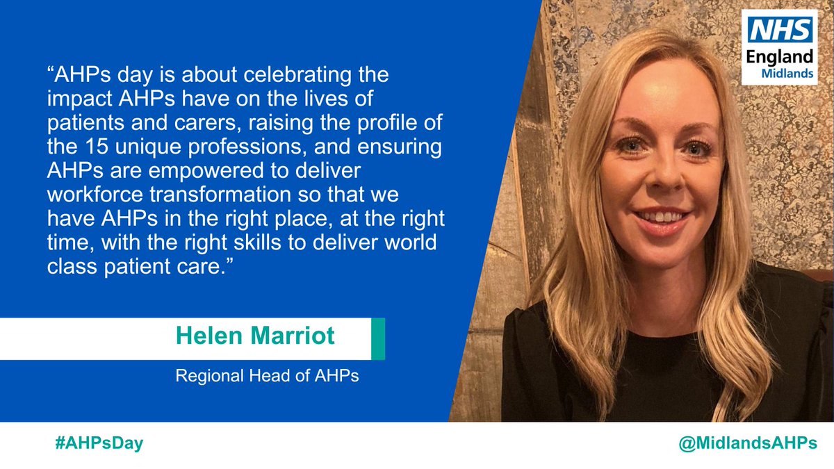 NHSE Workforce, Training and Education - Midlands (@nhshee_midlands) on Twitter photo Here is why AHPs Day is so important to Helen Marriott, our regional head of AHPs.
#AHPsDay <a href="/MarriottHelen/">Helen Marriott</a> <a href="/MidlandsAhps/">Midlands AHPs</a> Here is why AHPs Day is so important to Helen Marriott, our regional head of AHPs.
#AHPsDay <a href="/MarriottHelen/">Helen Marriott</a> <a href="/MidlandsAhps/">Midlands AHPs</a>
