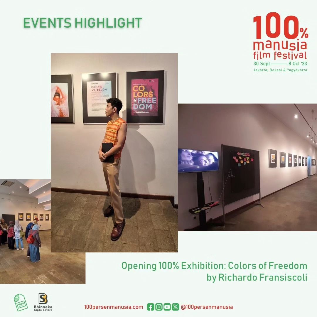 100prsenmanusia's tweet photo. EVENTS HIGHLIGHT: 100% CINERGI (Cinema Berbagi), Opening 100% Exhibition: Colors of Freedom & Artist Talk #100PMFF2023 🥳🎬🫶🏽
Sunday, 1 Oct 2023 at @GI_Indonesien https://t.co/MwLM3l0mvr
