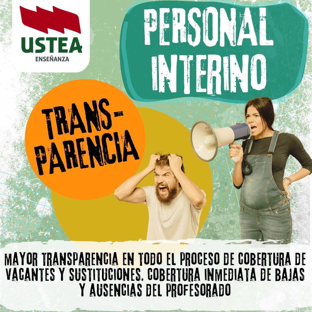📢En defensa de la #EducaciónPública y por la dignificación del trabajo interino:
✅exigimos la cobertura inmediata de todas las bajas 
✅reclamamos la mejora de SIPRI y de toda la normativa sobre interinidad

#USTEAdaLaCara #DefendiendoTusDerechos #DignidadInterina