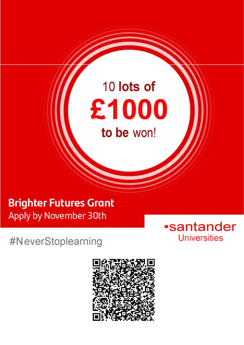 Santander Universities Brighter Futures Grants:
<a href="/wlv_uni/">University of Wolverhampton</a> will be giving away 10 lots of £1,000 exclusively to their own students-Register on the Santander Scholarship platform, Applications close on the 30th of November. You will find out if you have won by 8th December 2023.