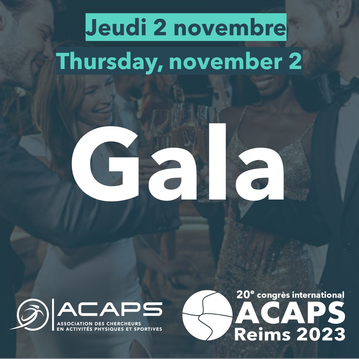 ACAPS Reims 2023 (@acaps2023) on Twitter photo SOIREE DE GALA
Pour clôturer le congrès l'ACAPS 2023, nous vous attendons le Jeudi 2 novembre à partir de 19h à la Halle du Campus Croix Rouge.
Des petits fours salés et sucrés vous serons proposés, ainsi que notre spécialité locale : le Champagne !
<a href="/LaboratoirePsms/">Laboratoire PSMS</a> SOIREE DE GALA
Pour clôturer le congrès l'ACAPS 2023, nous vous attendons le Jeudi 2 novembre à partir de 19h à la Halle du Campus Croix Rouge.
Des petits fours salés et sucrés vous serons proposés, ainsi que notre spécialité locale : le Champagne !
<a href="/LaboratoirePsms/">Laboratoire PSMS</a>