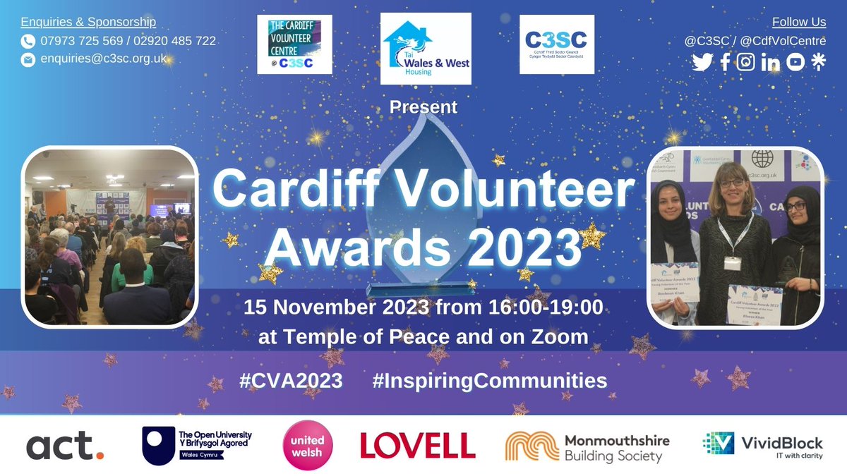 cdfvolcentre's tweet image. We're very happy to announce that you can now save a place at the Cardiff #Volunteer Awards to cheer on our volunteers in style! 🎉 Join us on 15 November at the Temple of Peace and online ⭐️💃🕺🏆#MarkTheDate #CVA2023

Sign up via Eventbrite for FREE: eventbrite.co.uk/e/cardiff-volu…