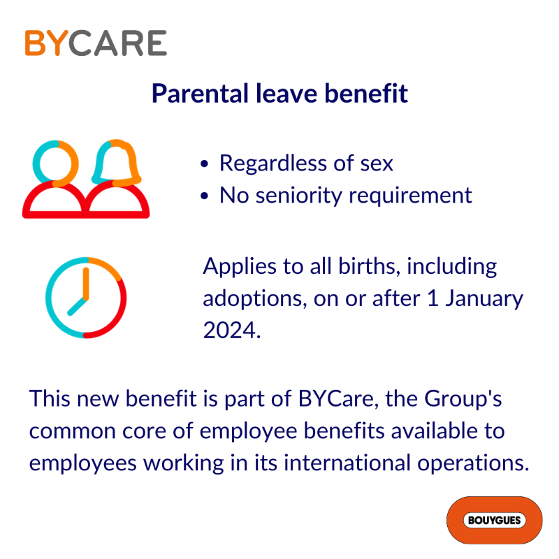 GroupeBouygues's tweet photo. #BYCare #parentality ๐ป
๐ From 1 January 2024, Bouygues will provide parental leave to its employees in its international operations (over 100,000), regardless of sex or length of service.
Learn more about parental leave within the Bouygues group โฌ๏ธ