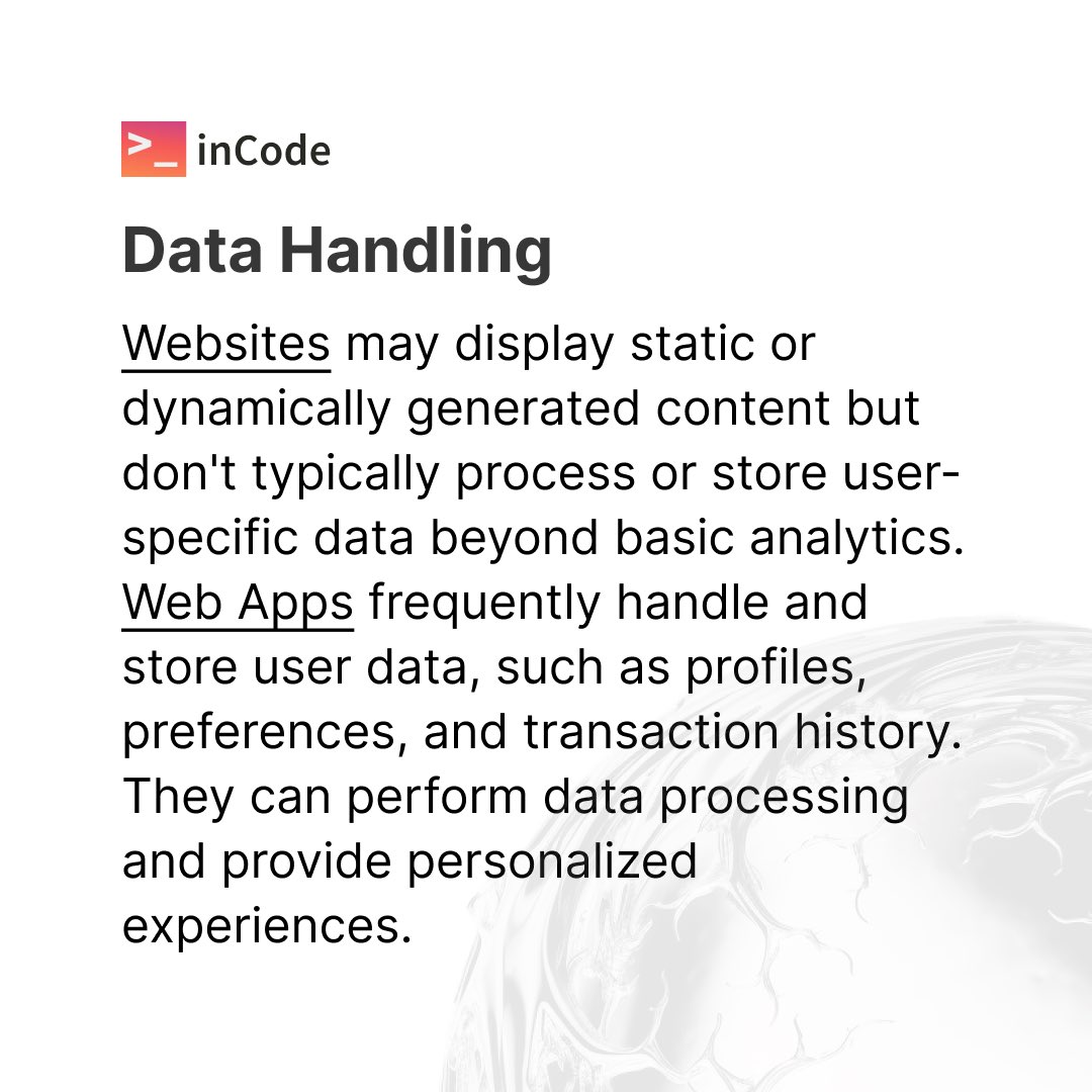 inCode_Systems's tweet image. When it comes to your online presence, it&apos;s crucial to understand the distinction between a #website and a web application. Let&apos;s break down the differences to help you make an informed choice

#WebDevelopment #WebDesign #WebApps #WebsiteDesign