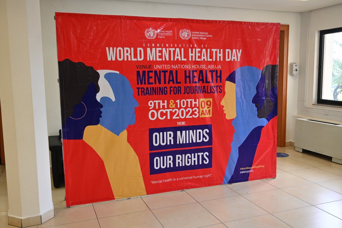 Happening Now! Training of Journalists to build capacity of journalists mental health and capacity of journalists on respectful reporting of mental health issues. This is organized by @WHONigeria & the UN Information Centre Abuja to celebrate #WorldMentalHealthDay .