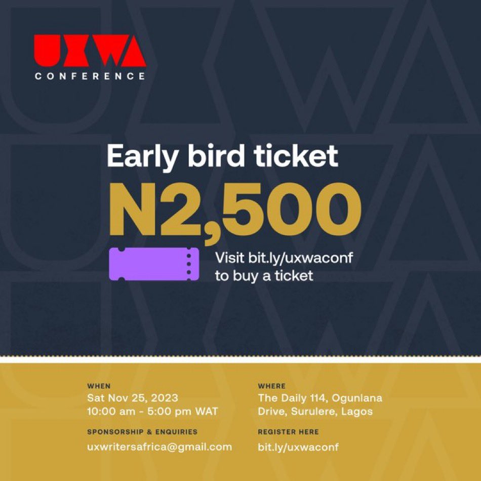 Women__Leader's tweet photo. Tickets are out guys. UX Writers Africa conference is happening! 🔥 Get your tickets now! https://t.co/wHb1ETWZA3