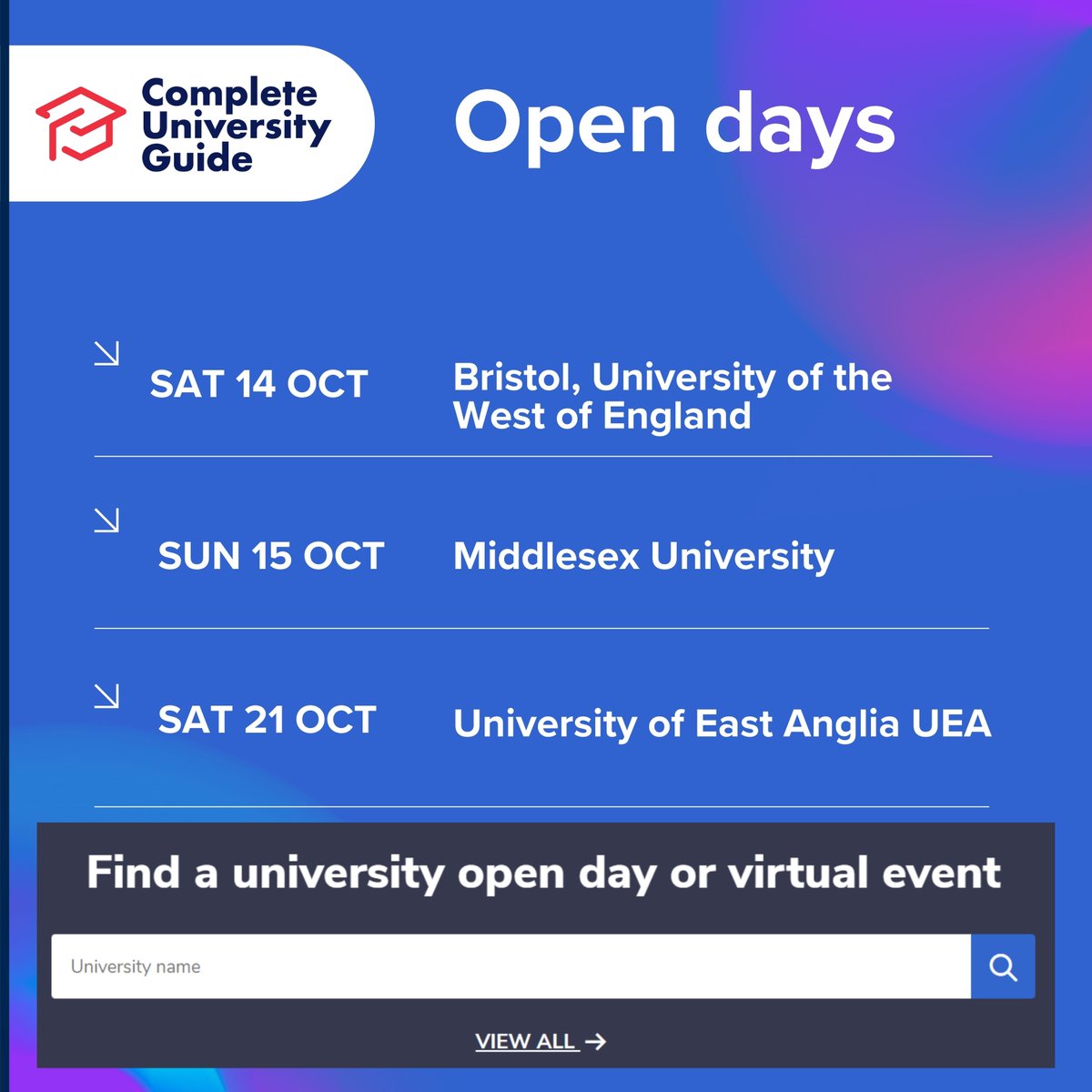 compuniguide's tweet photo. University open days are an opportunity for you to gather more information about an institution, experience the campus, and meet current students and staff.

Search open days 
here 👉 https://t.co/rfVYxqXaiw

#opendays #university #universityopendays #students #uni https://t.co/VeBIZJ8BVx