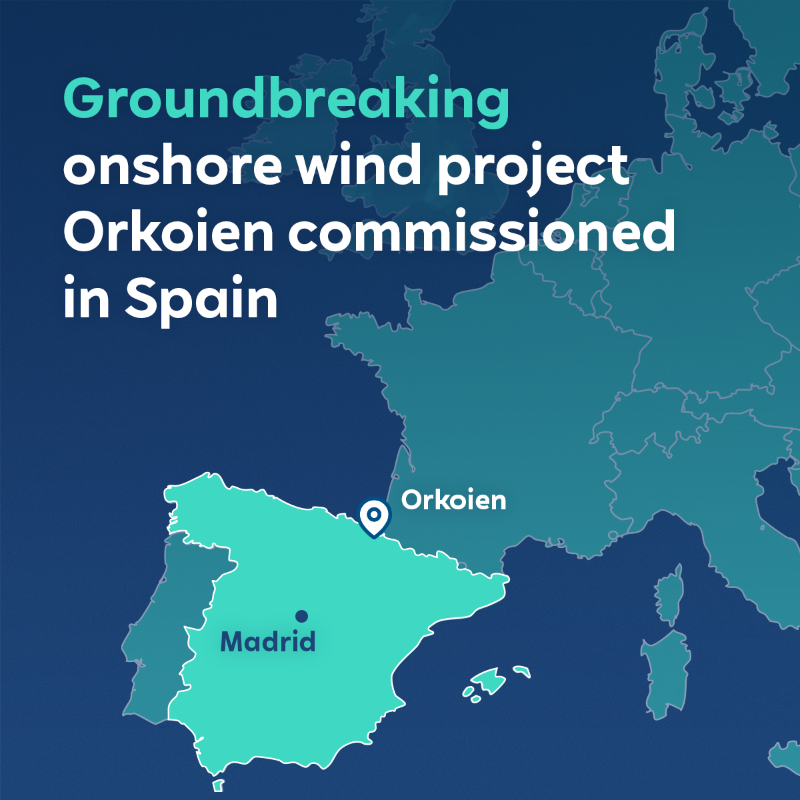 RWE_AG's tweet photo. RWE commissions the Orkoien onshore wind project in Spain, pioneering two innovative technologies: plastic mats in construction &amp; a SF6-free switchgear.