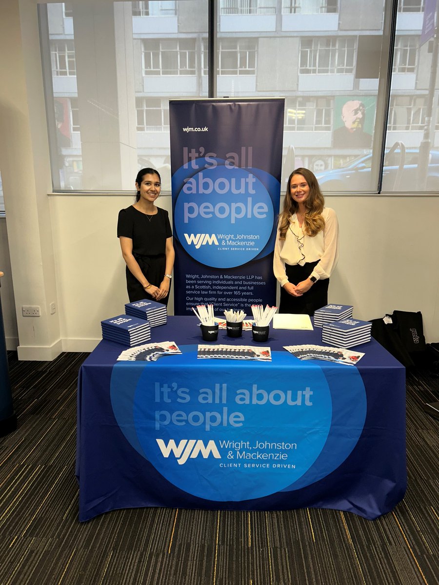 Our trainees Robyn Black and Irum Arshad are at @UniStrathclyde Law Fair today, from 10.30am – 3pm at the Technology and Innovation Centre. Pop by Stand 7, and they'll fill you in on trainee life at WJM! 👩‍⚖️⚖️ #traineeships #legalcareers #wjm
