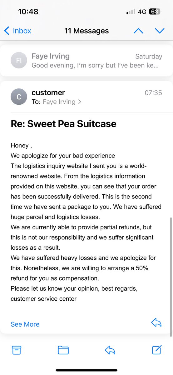 Who starts an email with Honey! 
This customer service I have received is disgusting, literally no attempt to deliver and now saying it’s my fault! Disgusting <a href="/Cath_Kidston/">Cath Kidston</a>