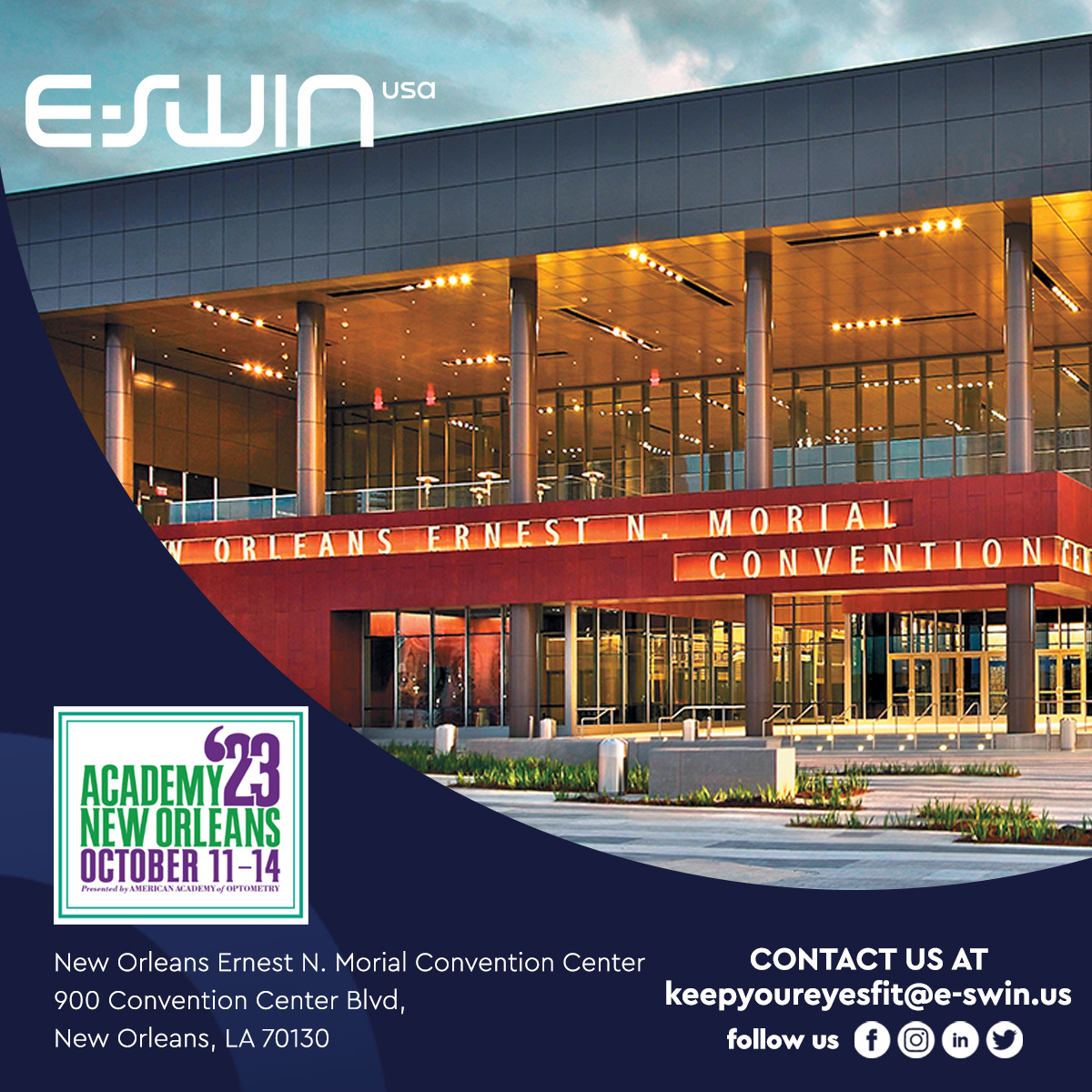 eswinusa's tweet photo. 🔬 Elevating Eye Care! 👁️
@eswinusa is proud to be part of the @aaopt Annual Meeting in New Orleans. Visit us at Booth# 738 and let's enhance your practice with Tearcheck and E-Eye! #AAOpt2023 #Academy23 #AAO2023 https://t.co/cZOvsEf2ec