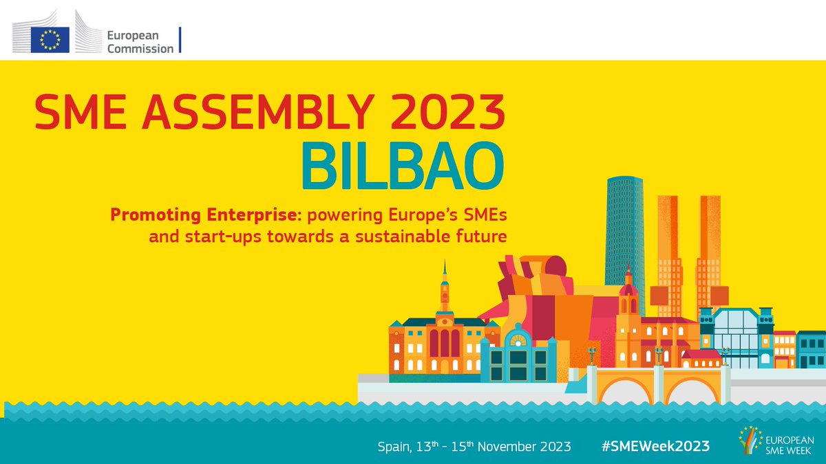 Mark your calendars for the #SMEAssembly2023! 🗓️ 13-15 November 📍 Bilbao 🇪🇸 This year, the most significant event for EU #SMEs teams up with the Spanish Presidency of the 🇪🇺 Council #EU2023ES. Find out more 👉 europa.eu/!kq9Rw8