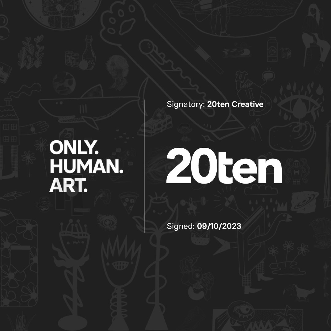 We're very excited to see global creative agency, <a href="/20tencreative/">20ten</a>/<a href="/20tenC/">20tenCreative</a> has become the latest signatory of the #OnlyHumanArtDeclaration and committed to commissioning human artists to create works for their live creative projects. ✍️ 🥳

Their support will help us grow our