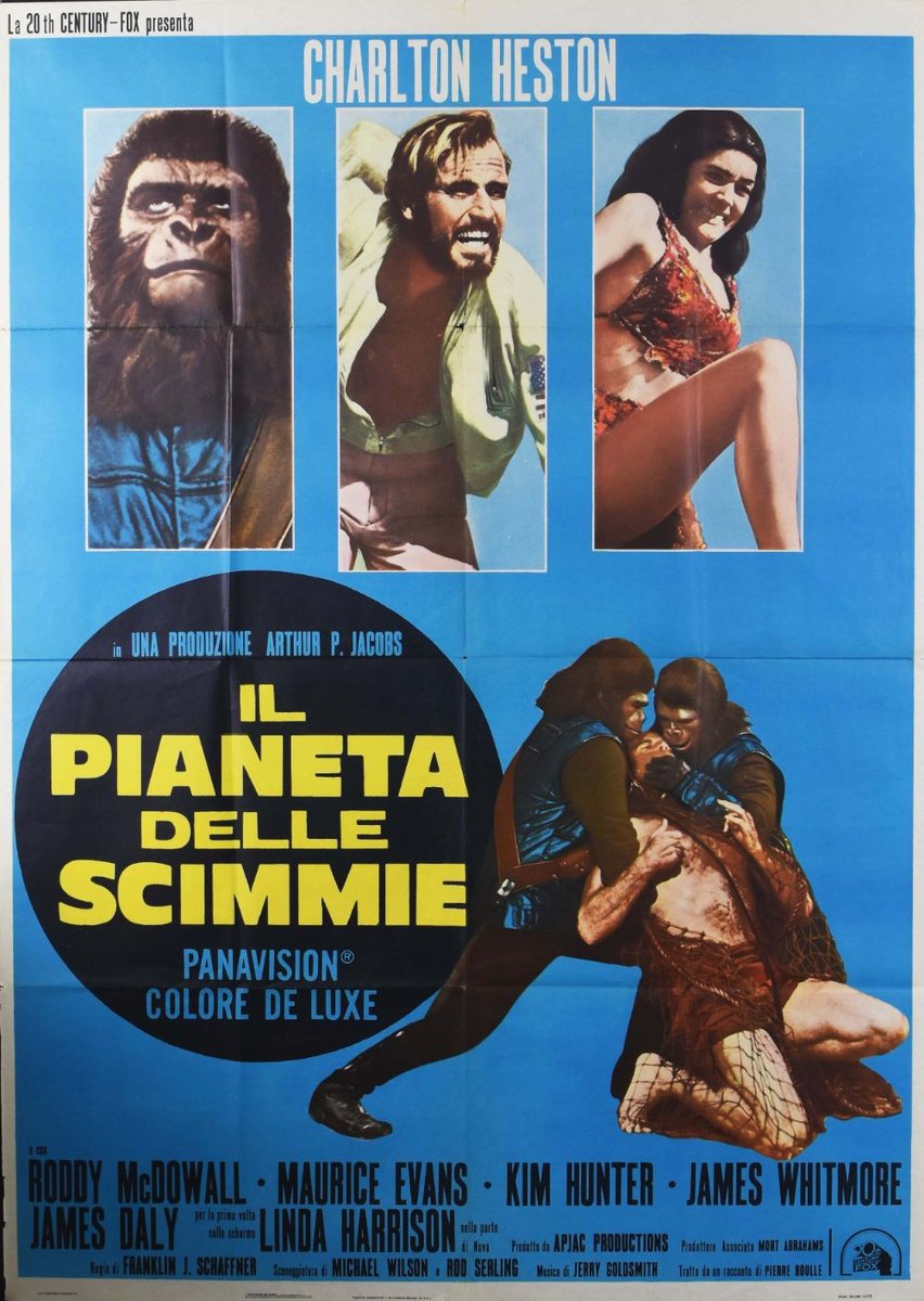 Italian movie poster for #PlanetOfTheApes (1968 - Dir. #FranklinJSchaffner) #CharltonHeston #RoddyMcDowall #MauriceEvans #KimHunter