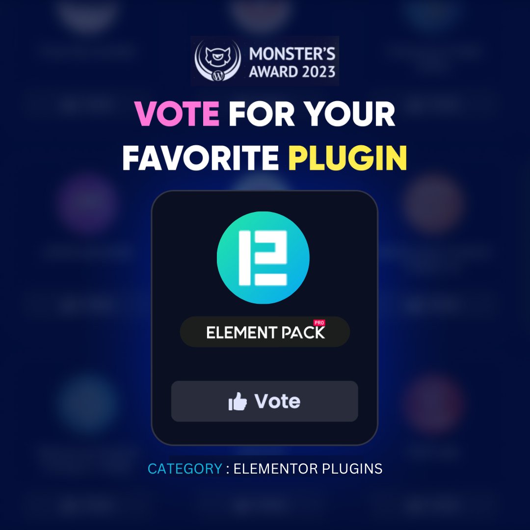 bdthemescom's tweet image. Element Pack is running for Monster&apos;s Award, 2023 in the #ElementorPlugins category! We are so close to victory and your support is much appreciated!  Click the link, vote for Element Pack, and join the victory parade with us! ⬇️

bdt.to/template-monst…