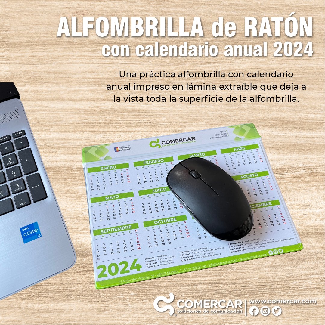 ComercarSC's tweet image. Práctica #Alfombrilla con #calendario anual 2024 impreso en lámina extraíble
#Comercar #SomosFabricantes #Comunicación #Marketing #Diseño #RegaloPromocional #Merchandising #Eventos #ImpresiónDigital #Serigrafía #AlfombrillaDeRatón #Calendario2024
#IFEMA #Aimfap #Promogift #Cprint