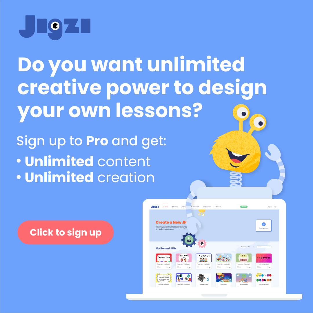 JewishInteract's tweet image. The holidays are over and now the school year is really really underway! If you haven't yet, claim your intro Jigzi plan discount now before the prices go up! bit.ly/3ELJzB5
#resourcesforteachers #jewisheducation #edtechplatform #jigzi