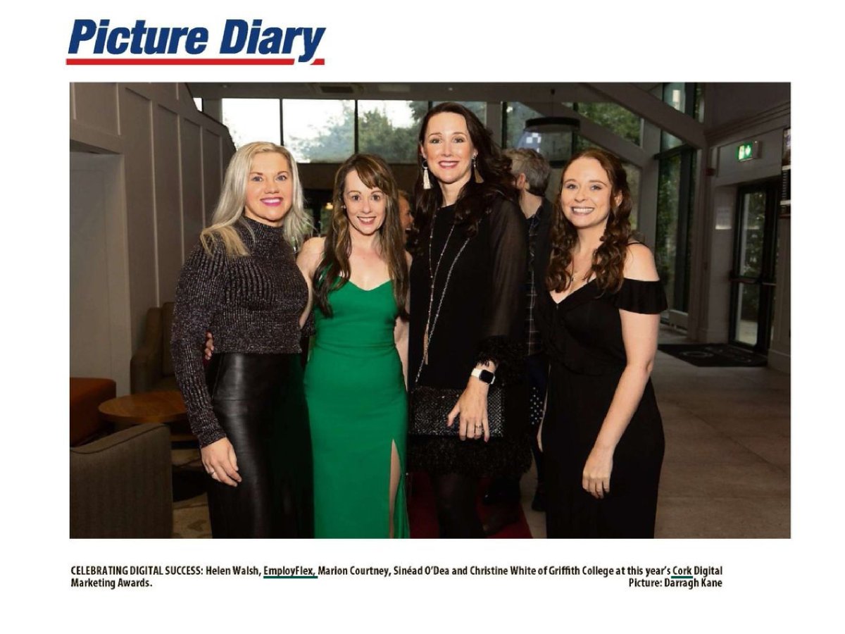 Our flexible work specialist @employflexhelen scrubbed up to attend the @CorkChamber Digital Marketing Awards on Friday. Papped here with the @griffithcollege glamourous team. Huge congrats to all the nominees and winners! 🤩 Photo: @DKanePhoto in the @echolivecork
